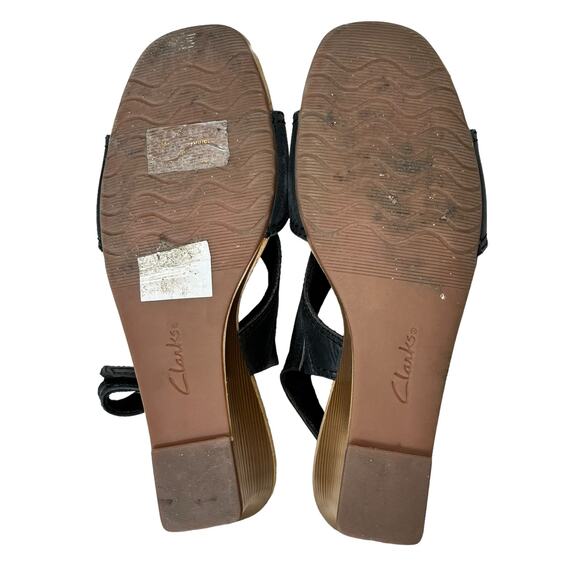 Clarks Kyarra Navy Blue Leather Slingback Sandal 10M Wedge Heel Comfort Aster - Picture 4 of 4